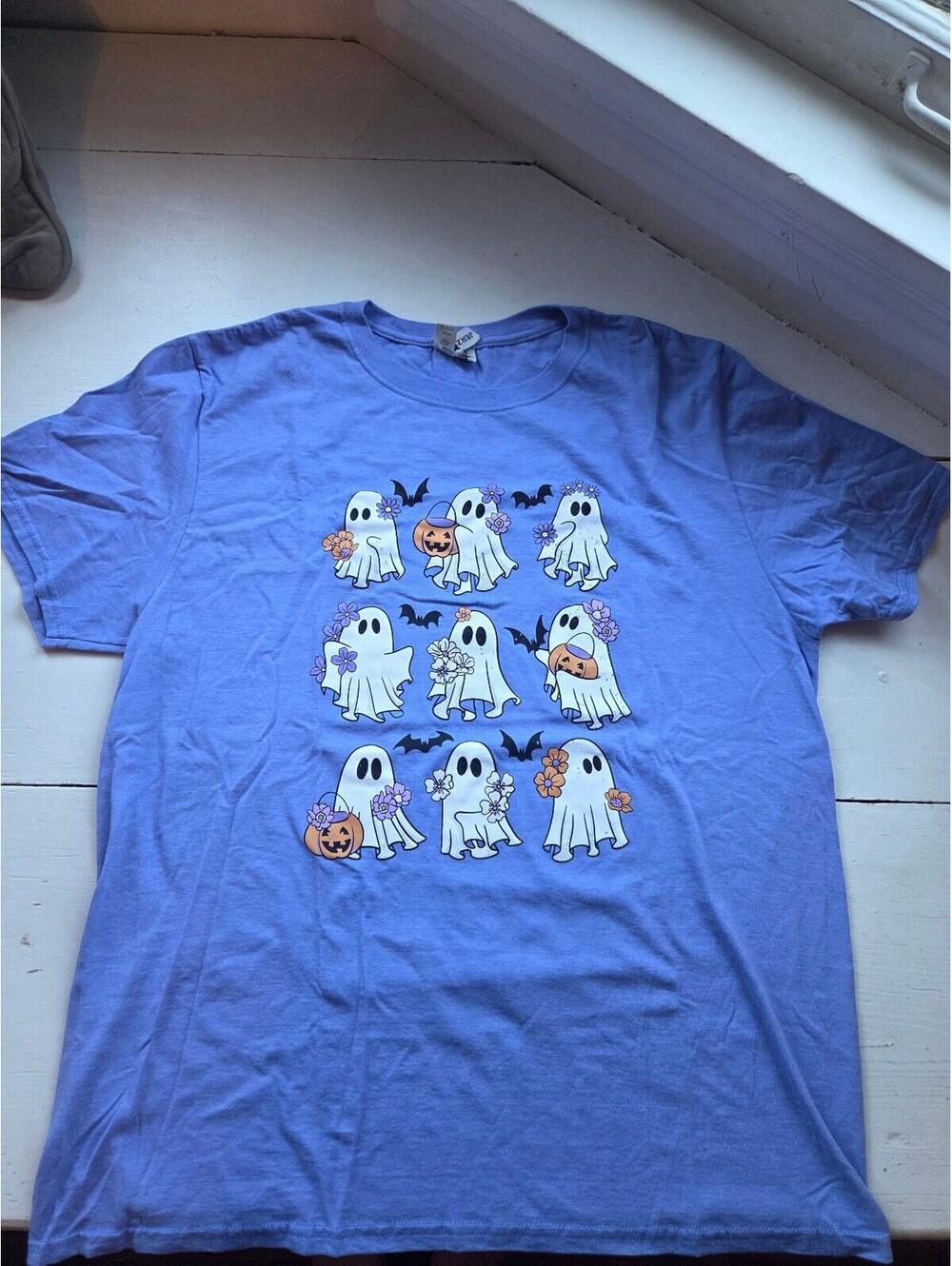 Jerzees Blue Halloween Ghost Graphic T-Shirt Large